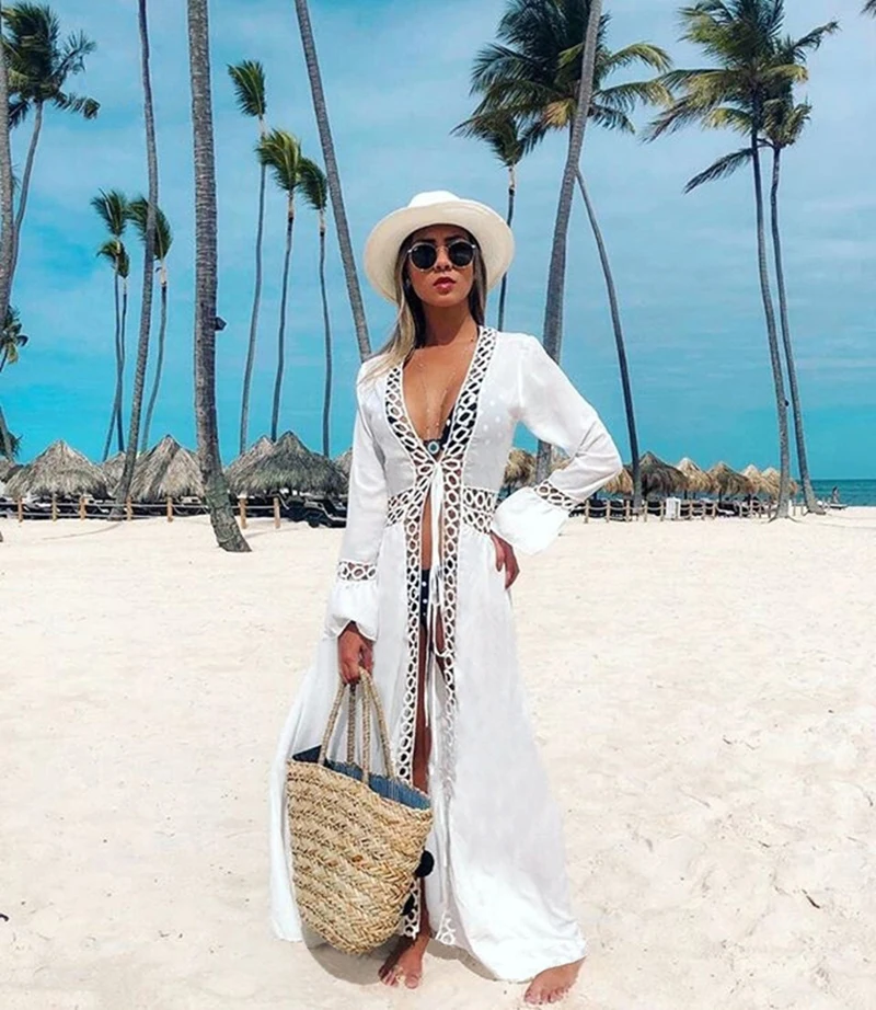 Beach Cover Up Dress Crochet White Knitted JKP4310
