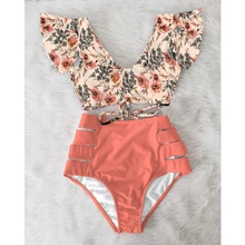 High Waist Ruffled Sexy Bikini Set 2023 Flounce Biquini Swimwear Women Two Pieces Swimsuit Floral Beachwear V-Neck Bathing Suit