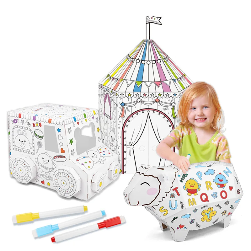 Children Drawing Toy Graffiti Assembly House Model DIY 3D Paper Puzzle with 6 Color Pen Hand-painted Doodle Kids Education Toys
Children Drawing Toy Graffiti Assembly House Model DIY 3D Paper Puzzle with 6 Color Pen Hand-painted Doodle Kids Education Toys