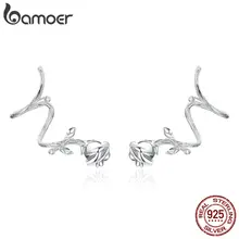 Bamoer espinas Rosa flor Clips para las orejas para las mujeres auténtica Plata de Ley 925 Vintage Punk joyería Mujer Accesorios BSE238(China)