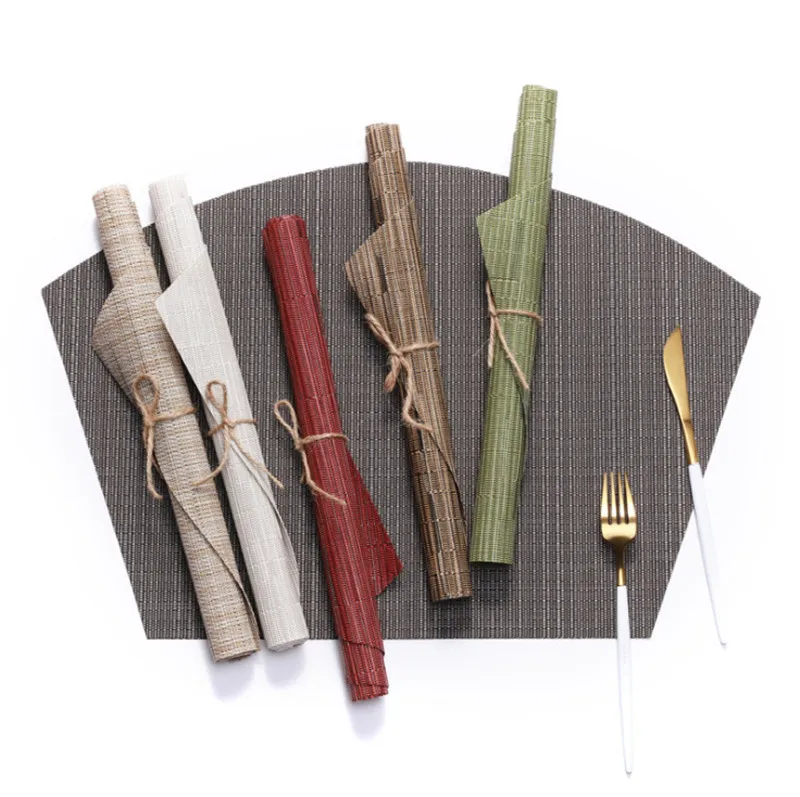 2pcs Fan-shaped Placemat, Cross weave Woven Vinyl Non-Slip Insulation Placemat Washable Table Mats
2pcs Fan-shaped Placemat, Cross weave Woven Vinyl Non-Slip Insulation Placemat Washable Table Mats