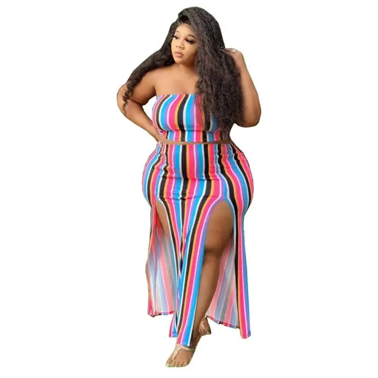 Wholesale 2020 fashion woman plus size sexy striped split two piece dress set
Wholesale 2020 fashion woman plus size sexy striped split two piece dress set