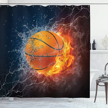 Sports Shower Curtain Basketball Ball on Fire and Water Flame Splashing Thunder Lightning Bathroom Decor Set with Hooks 70" Long
Sports Shower Curtain Basketball Ball on Fire and Water Flame Splashing Thunder Lightning Bathroom Decor Set with Hooks 70" Long