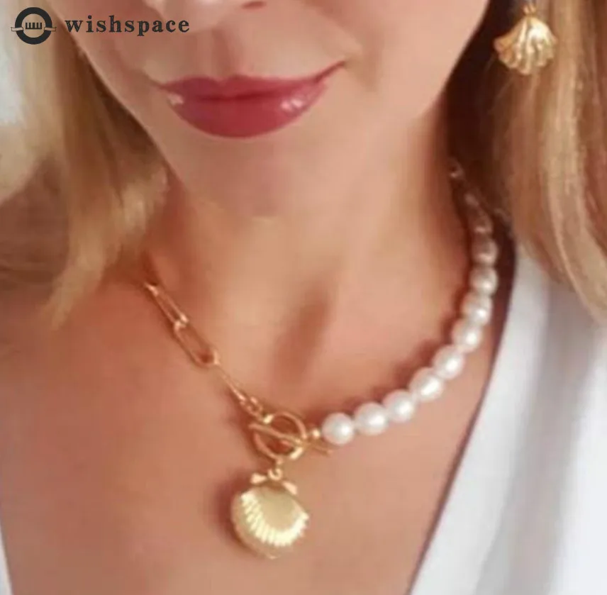 Wishsapce popular women personality exaggerated chain collocation choker scallops pearl necklace
Wishsapce popular women personality exaggerated chain collocation choker scallops pearl necklace