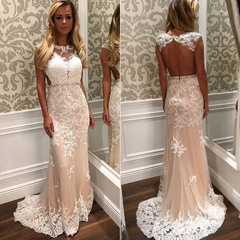 Sexy Backless Champagne Evening Dresses Long Evening Gown Lace Mermaid African Prom Dress 2019 Beaded Vestido Longo de Renda 
Sexy Backless Champagne Evening Dresses Long Evening Gown Lace Mermaid African Prom Dress 2019 Beaded Vestido Longo de Renda