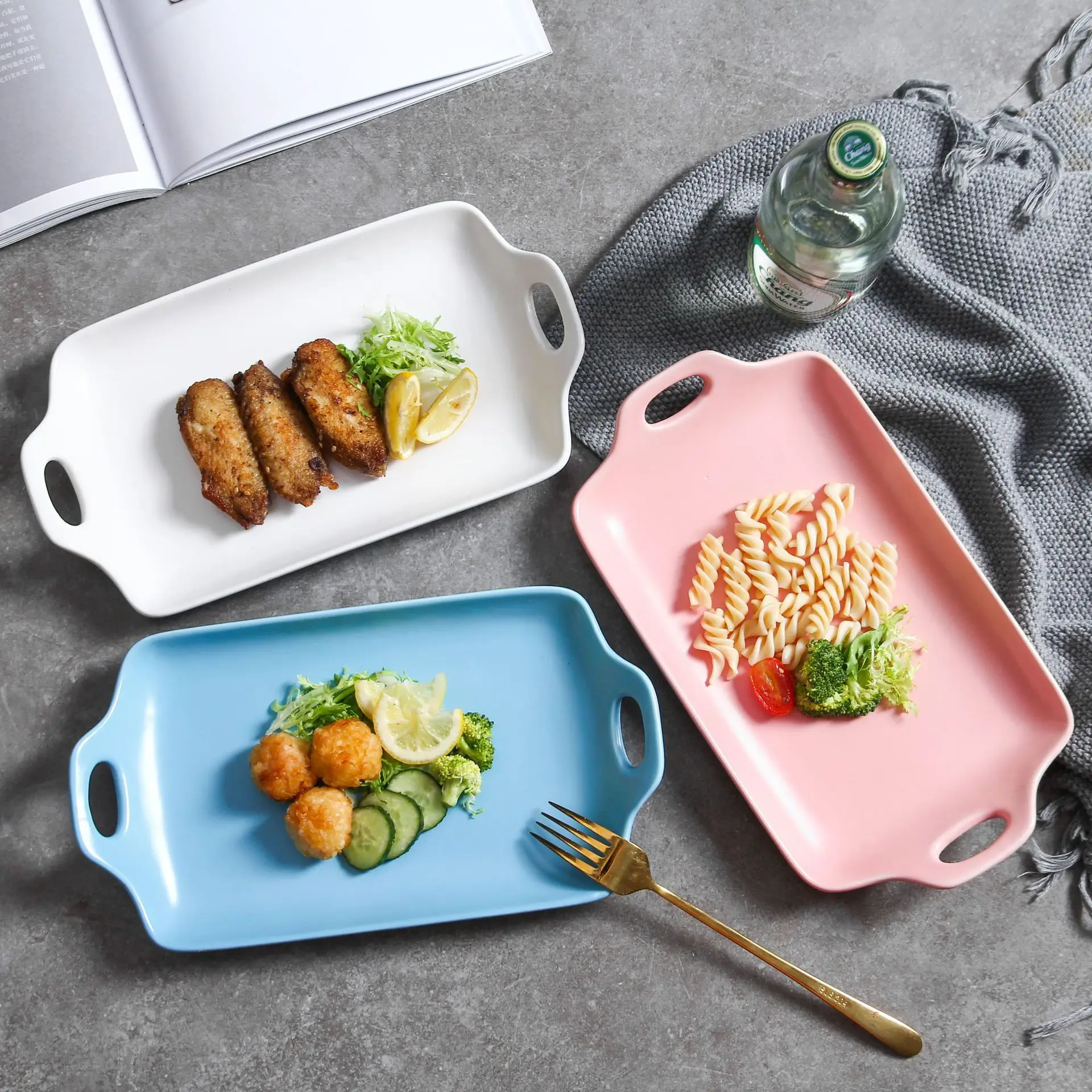 Nordic Matte Solid Ceramic Plate Square Rectangle Round Porcelain Dinner Plate Double Handle Heat-resistance Snack Dishes Plate
Nordic Matte Solid Ceramic Plate Square Rectangle Round Porcelain Dinner Plate Double Handle Heat-resistance Snack Dishes Plate