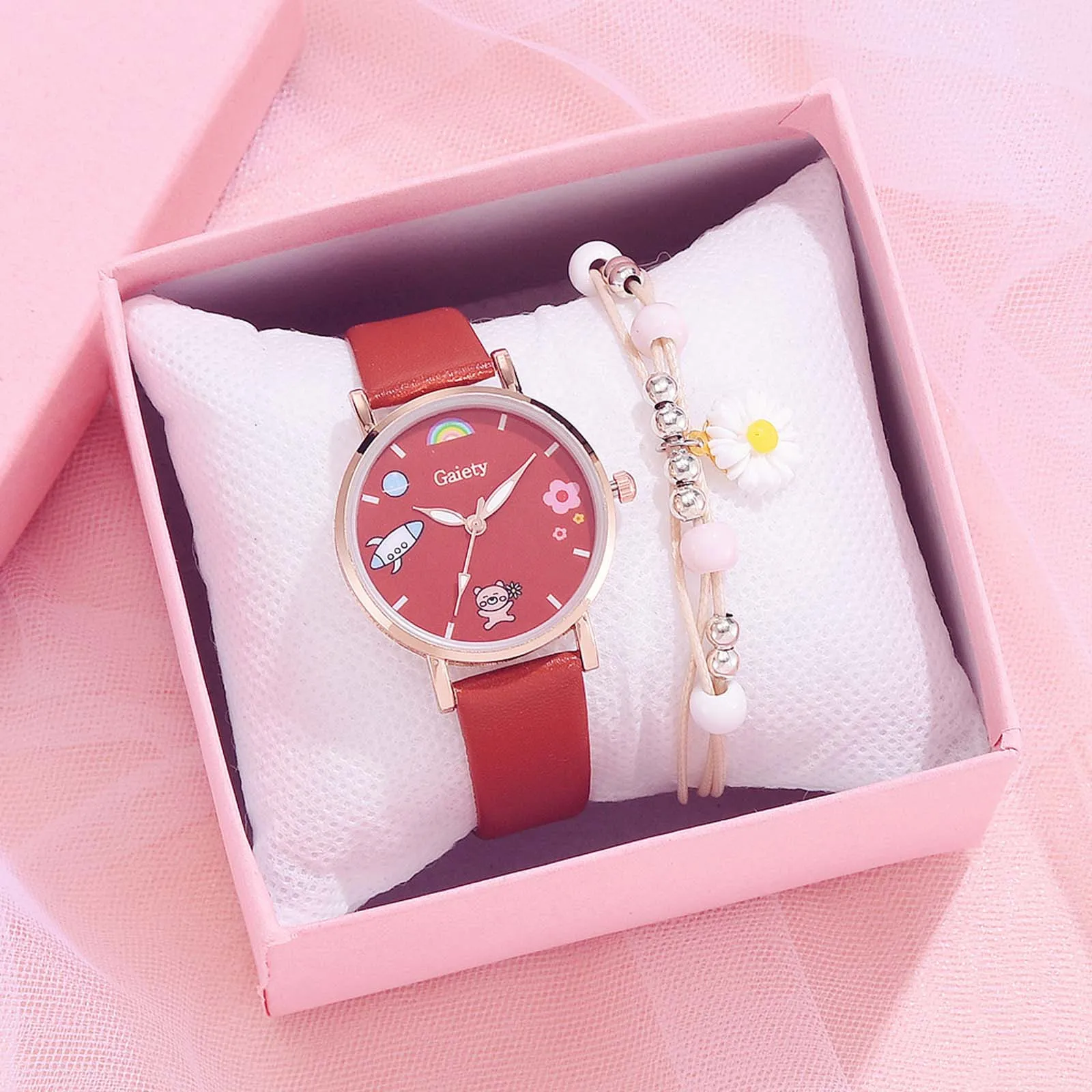 Женские роскошные модные часы с кожаным ремешком Macaron 2020 Набор браслетов