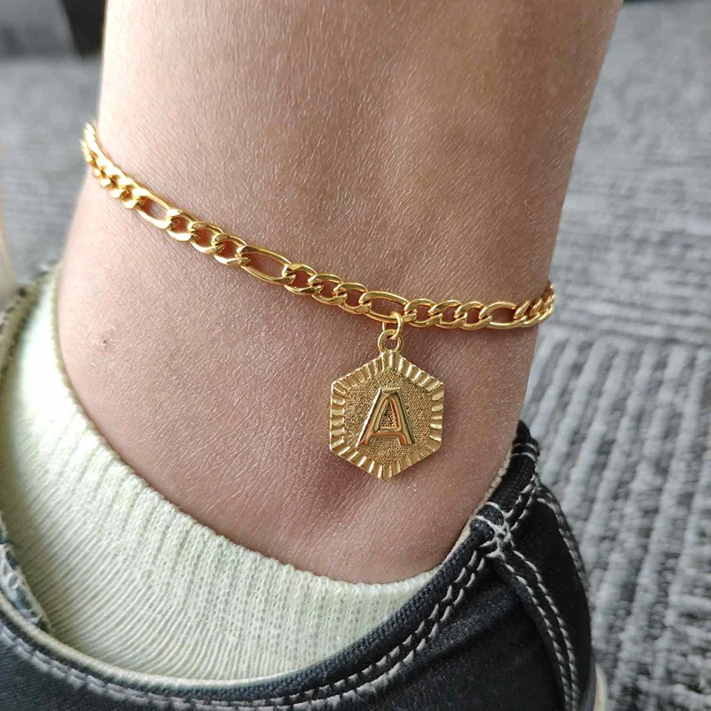Initial Anklets Bracele for Women Gold Stainless Steel 26 Letter