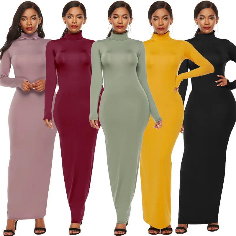 

Autumn Dress Women Plus Size 5xl 4xl Xxxxl Xxxxxl Long Sleeve Stretch Turtleneck Long Slim Slip Dresses Winter Oversized Dress