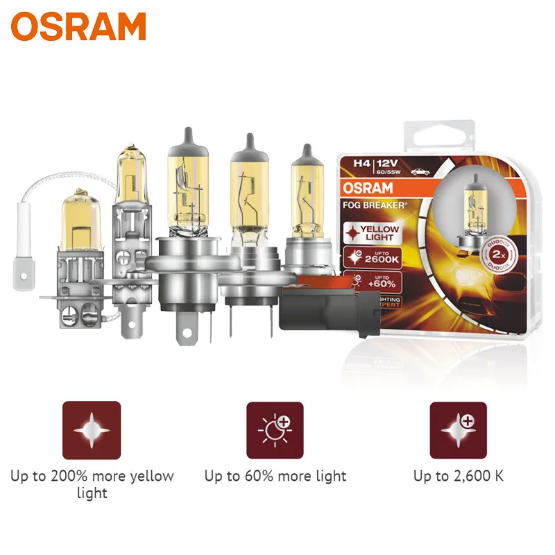 OSRAM H1 H3 H4 H7 H8 H11 H16 9005 9006 HB3 HB4 Yellow FBR Halogen Fog Breaker 12V Car Headlight 2600K Light +60% Brighter, Pair
OSRAM H1 H3 H4 H7 H8 H11 H16 9005 9006 HB3 HB4 Yellow FBR Halogen Fog Breaker 12V Car Headlight 2600K Light +60% Brighter, Pair