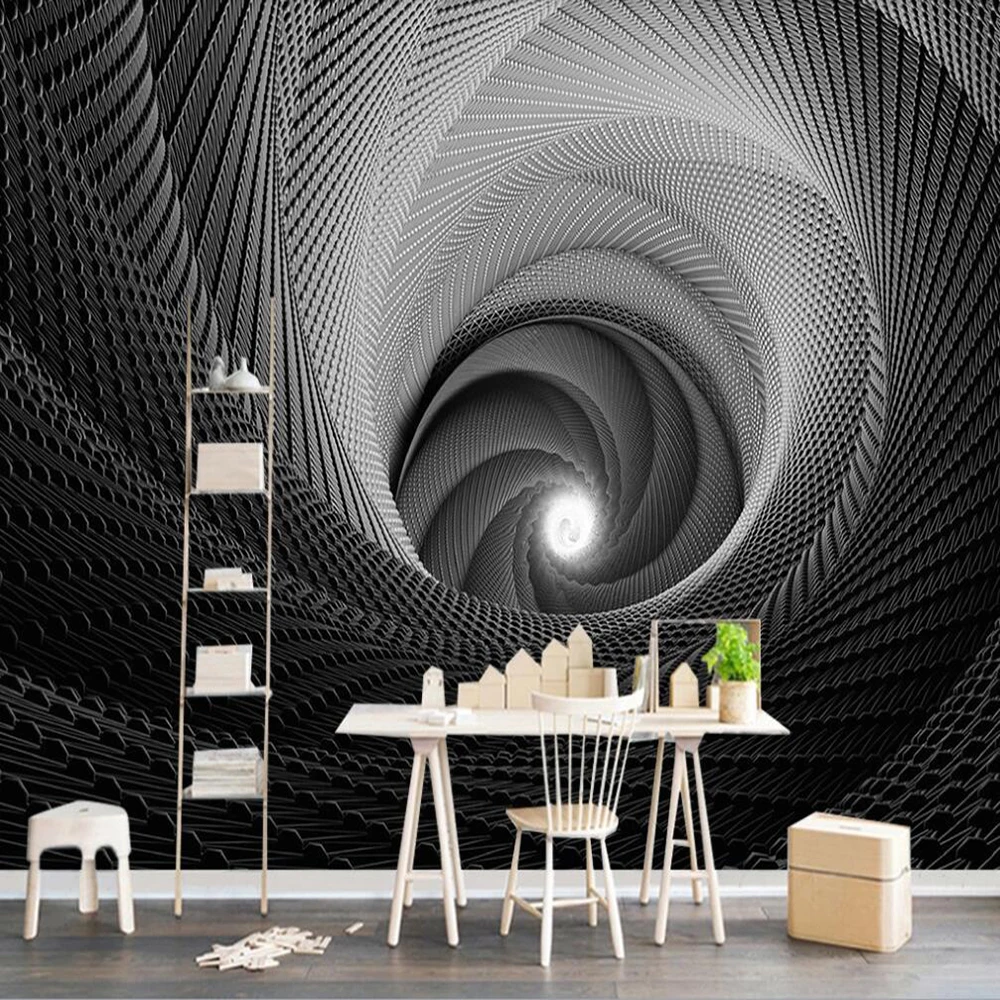 

Custom photo wallpaper 3D modern abstract minimalist art black and white rotating background wall decorative mural wallpaper