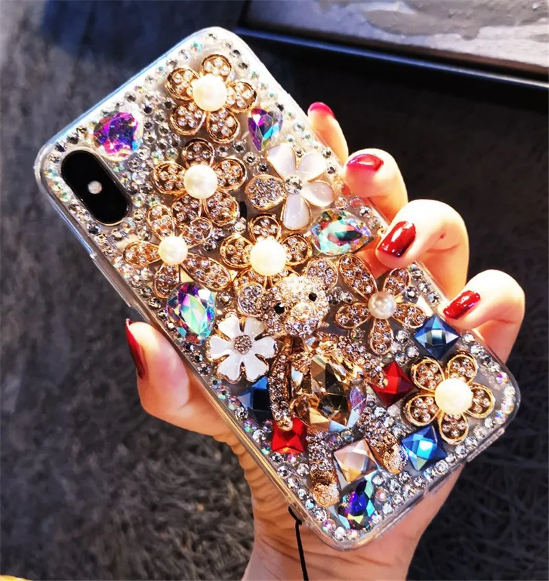Чехол для iPhone 11 XR 7 8 Pro Max X XS Plus 6 6s little cute bear flower cover (без цепочки) | Мобильные телефоны