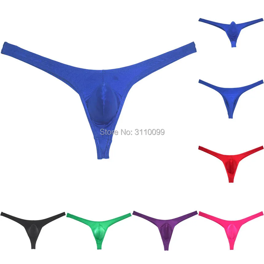 

Men's Glossy Thong Underwear Stretchy Ice Silk T-back Hipster Enhance Pouch Tangas