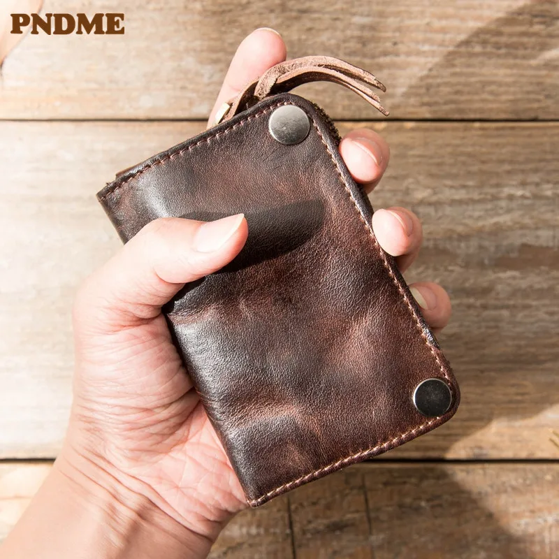 PNDME simple retro high quality genuine leather men's women key wallets soft top layer leather luxury zipper handmade coin purse
PNDME simple retro high quality genuine leather men's women key wallets soft top layer leather luxury zipper handmade coin purse