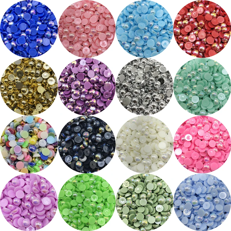 3-12mm Assorted Colors Size Half Round Flatback ABS Pearls Garment Scrapbook Bea