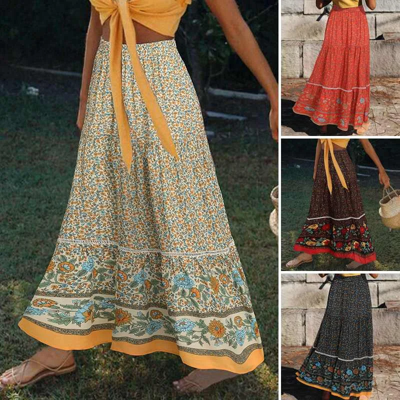 Women Summer Sundress ZANZEA Bohemian Printed Maxi Skirts Casual Elastic High Waist Vestidos Female Floral Ruffle Robe
Women Summer Sundress ZANZEA Bohemian Printed Maxi Skirts Casual Elastic High Waist Vestidos Female Floral Ruffle Robe