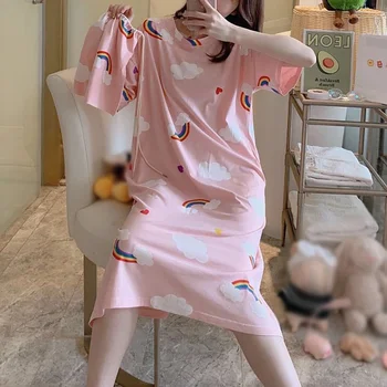 Ladies Nightdresses Fashion Sweet Lovely Cartoon Prints Nightdress With Cute Cloth Bag Large Size Loose Casual Home Wear
Ladies Nightdresses Fashion Sweet Lovely Cartoon Prints Nightdress With Cute Cloth Bag Large Size Loose Casual Home Wear