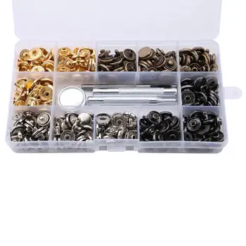 120 Sets Metal Snap Fasteners Kit Snap Buttons Press Studs with Fixing Tools for Leather Coat Snap Buttons hand Tool set
120 Sets Metal Snap Fasteners Kit Snap Buttons Press Studs with Fixing Tools for Leather Coat Snap Buttons hand Tool set