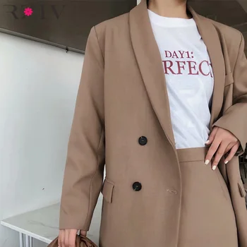 RZIV Spring women's suit casual solid color double-breasted pocket decoration suit + skirt suit
RZIV Spring women's suit casual solid color double-breasted pocket decoration suit + skirt suit
