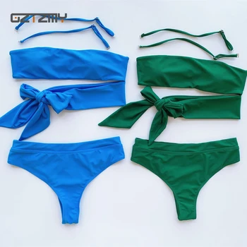 Solid Color Bikini 2020 New Irregular Swimwear Women Knotted Biquini Bandage Tube Top Swimsuit Bathing Suit Women Monokini
Solid Color Bikini 2020 New Irregular Swimwear Women Knotted Biquini Bandage Tube Top Swimsuit Bathing Suit Women Monokini