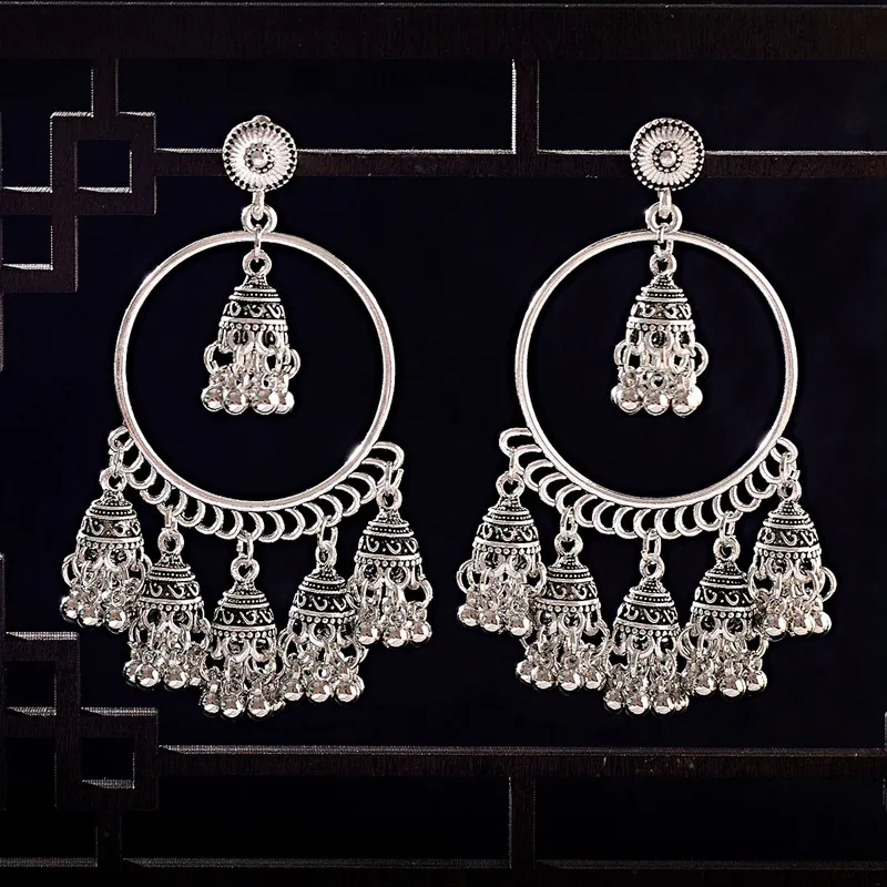 Vintage Ethnic Women's Silver Gypsy Round Indian Earrings Boho Jewelry Ladies Retro Bell Tassel Jhumka Earrings 2019
Vintage Ethnic Women's Silver Gypsy Round Indian Earrings Boho Jewelry Ladies Retro Bell Tassel Jhumka Earrings 2019
