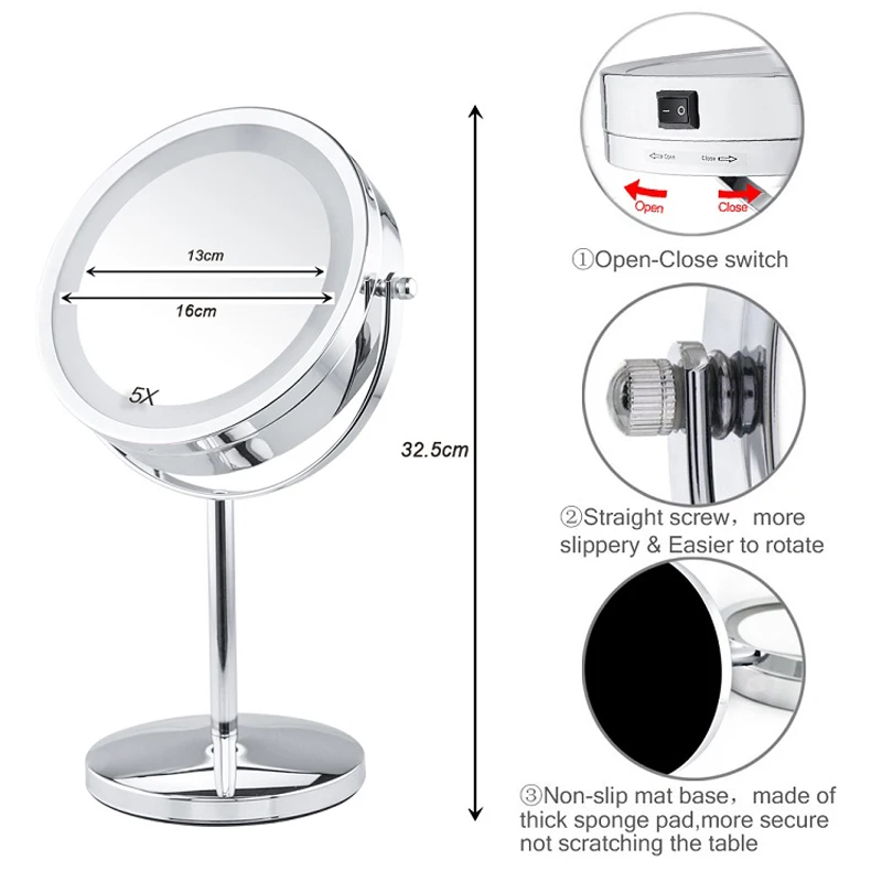 

1x/3x/5x Magnification Makeup Mirrors Led Round Table Desk Beauty Vanity Make Up Mirror Led Makeup Mirror With Light