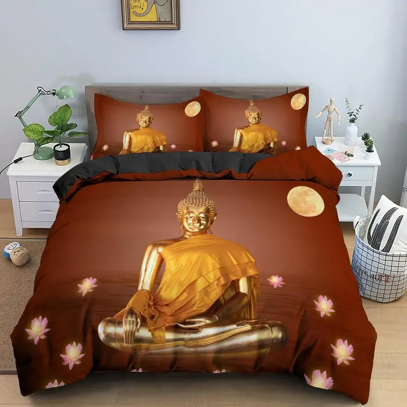 

Комплект постельного белья размера AU/UK/EU/US с принтом статуи Будды, одинарный, двуспальный, Королевский пододеяльник с наволочкой, 2/3 шт.
