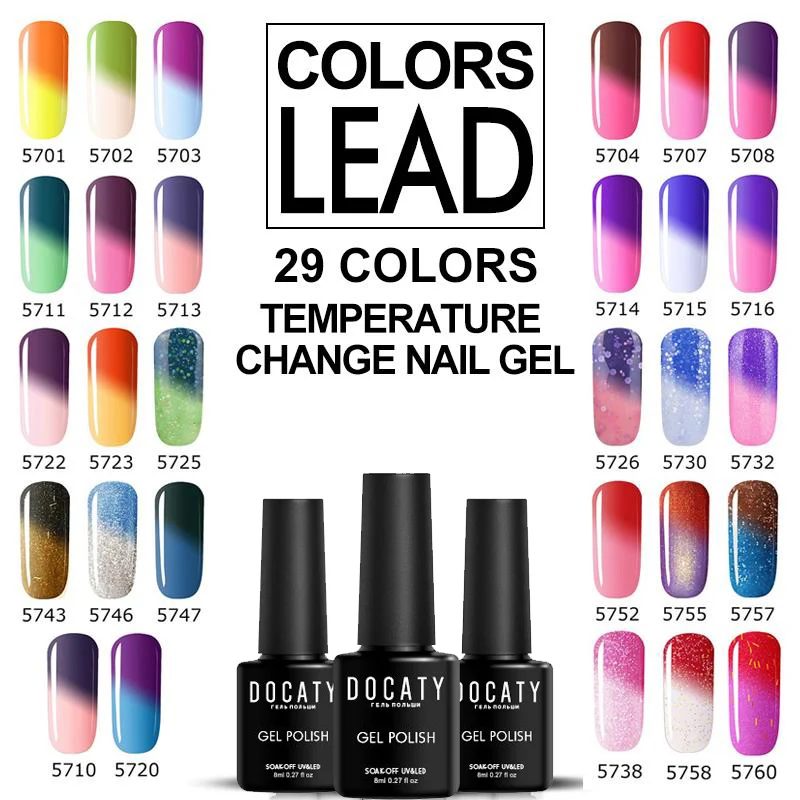 Docaty Thermal Gradient Colors Gel Nail Polish Temperature Color Changing Enamel Semi Permanent Nail Art Soak Off UV Gel Varnish
Docaty Thermal Gradient Colors Gel Nail Polish Temperature Color Changing Enamel Semi Permanent Nail Art Soak Off UV Gel Varnish