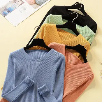Autumn Women V-neck Long-sleeved Sweater Slim Knit Bottoming Shirt Slim Candy Color Female Tops
Autumn Women V-neck Long-sleeved Sweater Slim Knit Bottoming Shirt Slim Candy Color Female Tops