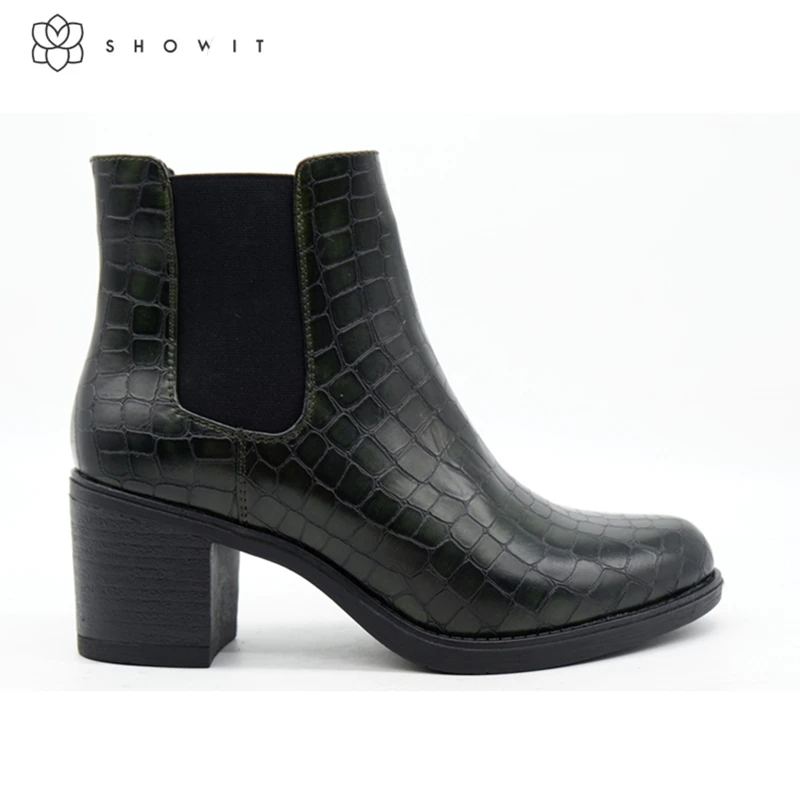 Retro simple elastic band crocodile pattern black imitation leather round head high heel ankle boots
Retro simple elastic band crocodile pattern black imitation leather round head high heel ankle boots