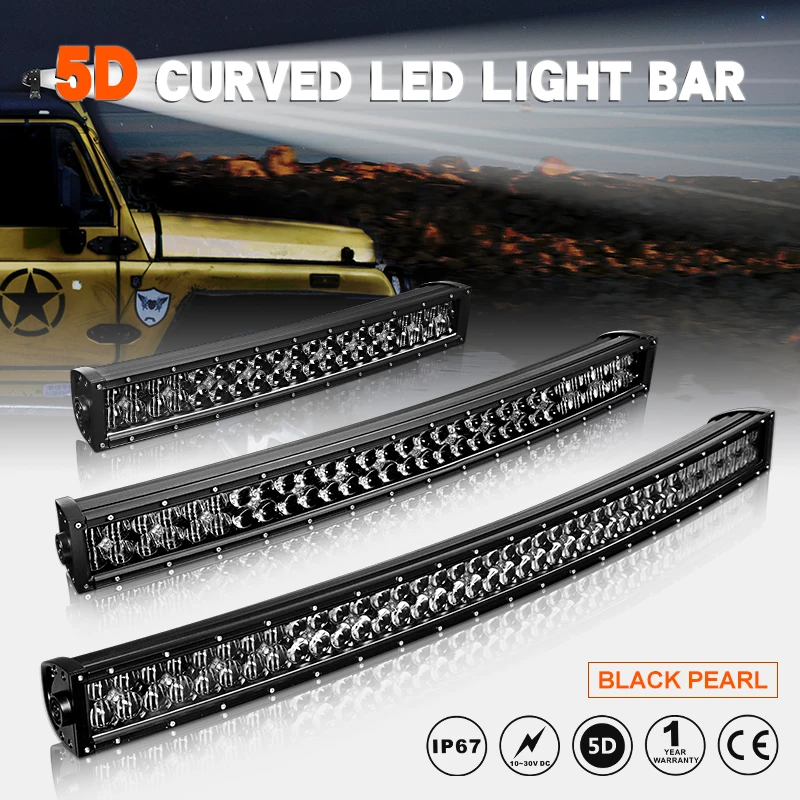 22" 32" 42" 5D Curved LED Light Bar Black Pearl Lens Combo Beam For Offroad 4x4