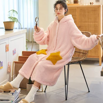 Lady Blue Soft Nightgown Sleepwear Winter New Flannel Nightdress Coral Fleece Warm Night Dress Home Wear Lovers Home Clothes
Lady Blue Soft Nightgown Sleepwear Winter New Flannel Nightdress Coral Fleece Warm Night Dress Home Wear Lovers Home Clothes