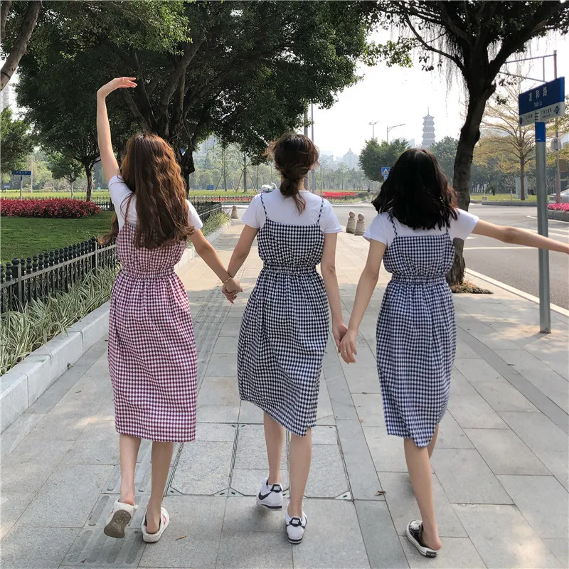 Korean-style Spring And Summer Students Slimming Plaid Strapped Dress Two-Piece Set Loose-Fit Slimming T-shirt Dress Women's
Korean-style Spring And Summer Students Slimming Plaid Strapped Dress Two-Piece Set Loose-Fit Slimming T-shirt Dress Women's
