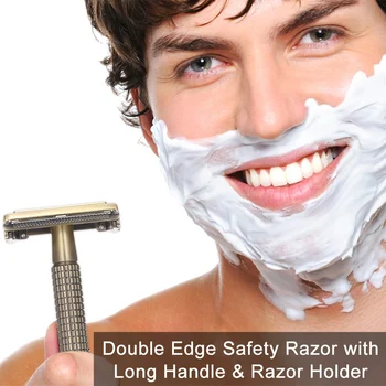 Double-edged Safety Razor with Long Handle & Razor Holder Butterfly Open Razor Clean Shaving Razor for Men
Double-edged Safety Razor with Long Handle & Razor Holder Butterfly Open Razor Clean Shaving Razor for Men
