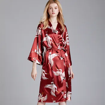 Fdfklak Silk Dressing Gowns For Women Summer New bathrobe Bride Robe Lingerie Feminina Red/Pink Wedding Gift Lounge Wear 
Fdfklak Silk Dressing Gowns For Women Summer New bathrobe Bride Robe Lingerie Feminina Red/Pink Wedding Gift Lounge Wear