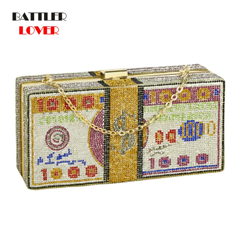 Money Evening Clutch Bags Dinner Purses and Handbags Luxury Diamond Painting Chain Wedding Stack of Cash Crystals Women Fashion