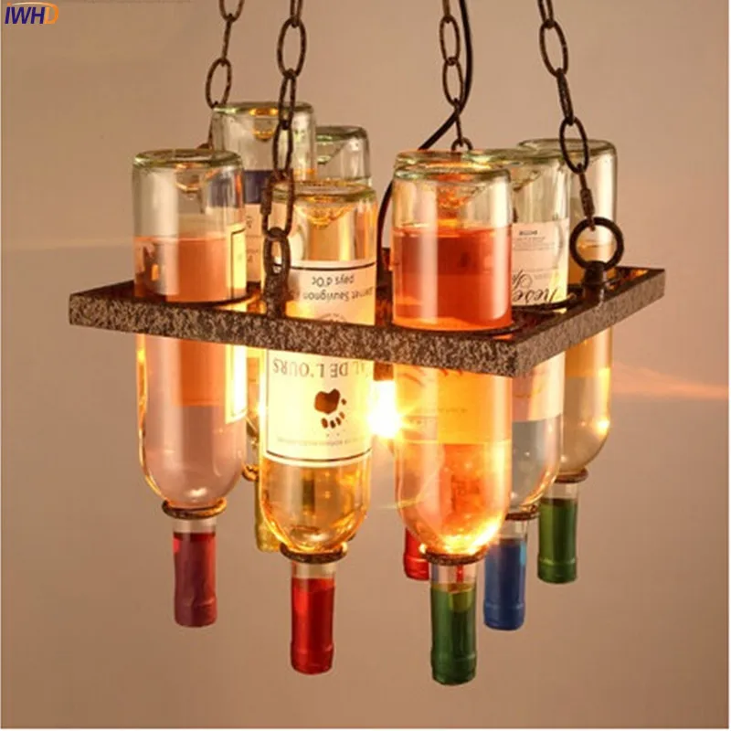 RH Loft Style LED Pendant Light Hanglamp Vintage Industrial Glass Bottle Rust Iron Fixtures Living Room Decoration Pendant Lamp (2)