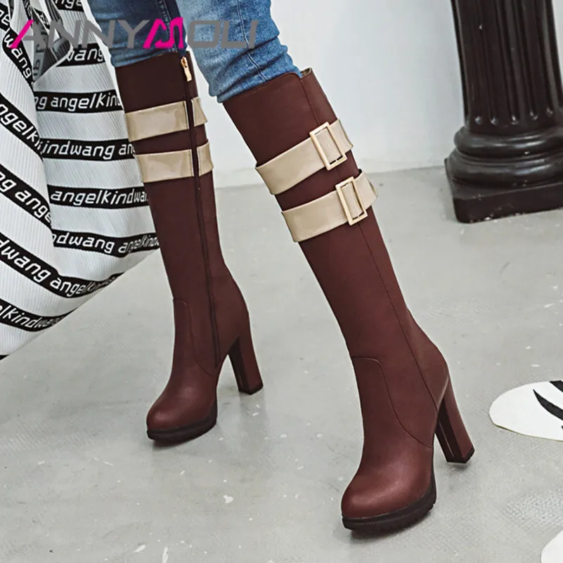 ANNYMOLI Winter Knee High Boots Women Mixed Colors Zip Block Heels Tall Boots Buckle Extreme High Heel Shoes Ladies Autumn 33-43
ANNYMOLI Winter Knee High Boots Women Mixed Colors Zip Block Heels Tall Boots Buckle Extreme High Heel Shoes Ladies Autumn 33-43