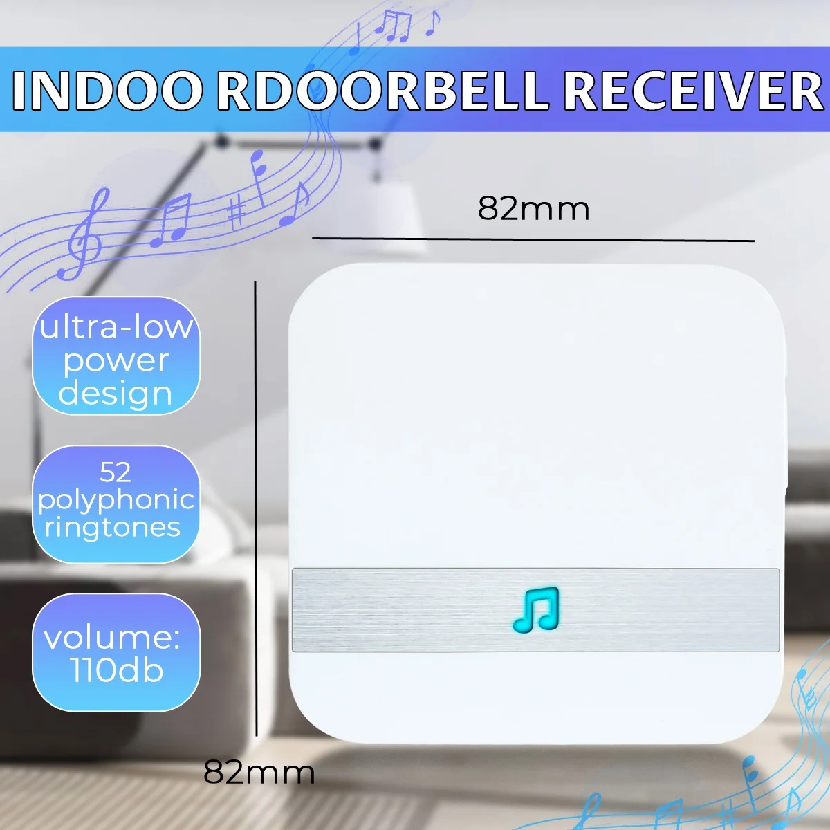 Wireless Wifi Smart Video Doorbell Chime Music Receiver Home Security Indoor Intercom Door Bell Receiver 10-110dB 82x82x20 mm
Wireless Wifi Smart Video Doorbell Chime Music Receiver Home Security Indoor Intercom Door Bell Receiver 10-110dB 82x82x20 mm