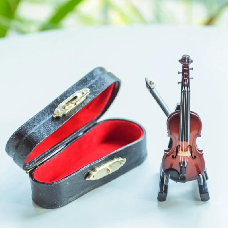 Figurines Mini Violin Dollhouse Crafts Music Instrument Miniatures DIY Dolls House Wooden Violin with Case Stand
Figurines Mini Violin Dollhouse Crafts Music Instrument Miniatures DIY Dolls House Wooden Violin with Case Stand