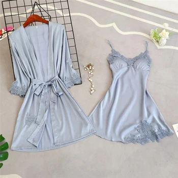 SHUJIN 2pcs Women Pajamas Sets Silky Satin Sleeping Robe&Dress Sleepwear Ladies Home Wear Embroidery Lace Sleep Lounge Pyjama
SHUJIN 2pcs Women Pajamas Sets Silky Satin Sleeping Robe&Dress Sleepwear Ladies Home Wear Embroidery Lace Sleep Lounge Pyjama