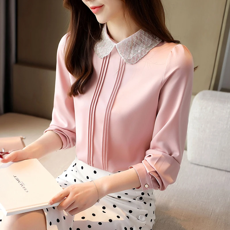 Chiffon shirt Peter Pan Collar blusas mujer de moda 2020 Autumn Winter Pink White Lace Top Long sleeve Women Blouse Shirt 520B
Chiffon shirt Peter Pan Collar blusas mujer de moda 2020 Autumn Winter Pink White Lace Top Long sleeve Women Blouse Shirt 520B
