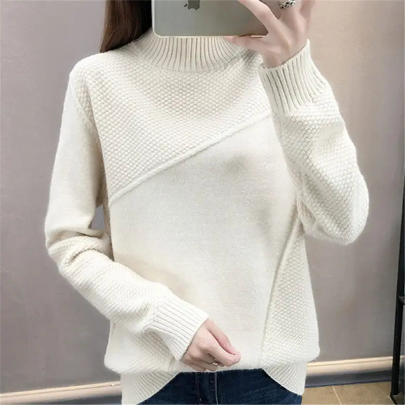 Spring Solid Half Turtleneck Loose Elastic Pullovers Sweaters Women Autumn Winter White Warm Bottoming Knitted Sweater Female
Spring Solid Half Turtleneck Loose Elastic Pullovers Sweaters Women Autumn Winter White Warm Bottoming Knitted Sweater Female