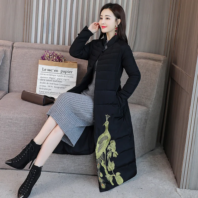 Fashion Peacock Embroidered Long Cotton-padded Clothes Long Comfortable Warm Casual 2018 Winter New Style
Fashion Peacock Embroidered Long Cotton-padded Clothes Long Comfortable Warm Casual 2018 Winter New Style