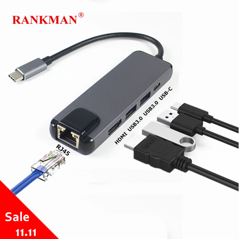 Rankman Type-C to Gigabit Ethernet RJ45 Lan 4K HDMI USB 3.0 USB-C Adapter for MacBook Samsung S8 Dex Huawei P20 Projector TV
Rankman Type-C to Gigabit Ethernet RJ45 Lan 4K HDMI USB 3.0 USB-C Adapter for MacBook Samsung S8 Dex Huawei P20 Projector TV