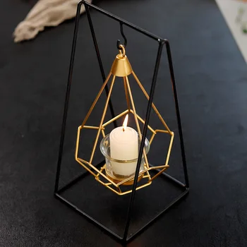 

Northern Europe INS Gold Geometric Iron Art Hanging Force Candlestick Home Ornaments Candle Holder Decoration Metal Candlestick