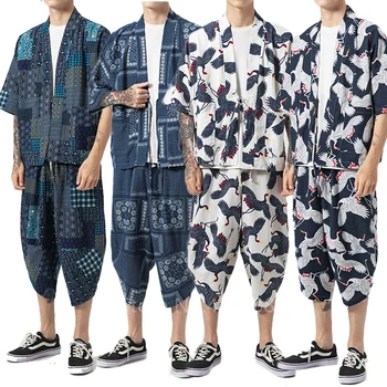 Asian Japanese Traditional Clothing Men Male Warrior Vintage Fashion Crane Printed Ethnic Kimono Linen Yukata Turnip Pants Set
Asian Japanese Traditional Clothing Men Male Warrior Vintage Fashion Crane Printed Ethnic Kimono Linen Yukata Turnip Pants Set