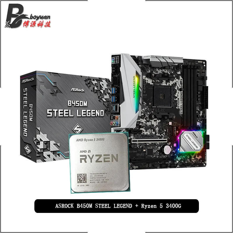AMD Ryzen 5 3400G R5 ЦП + ASROCK B450M стальная легендарная материнская плата комплект Socket AM4 все