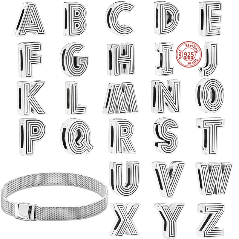 

Authentic 925 Sterling Silver Alphabet Letter Clip Charms Beads Fit Original Pandora Reflexion Bracelets Women DIY Jewelry Gifts