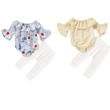 2020 Baby Girl Summer Clothes Outfits Toddlers Baby Girls Ruffles Striped Print Flare Sleeve Rompers Top+Broken Hole Pants 0-24M
2020 Baby Girl Summer Clothes Outfits Toddlers Baby Girls Ruffles Striped Print Flare Sleeve Rompers Top+Broken Hole Pants 0-24M